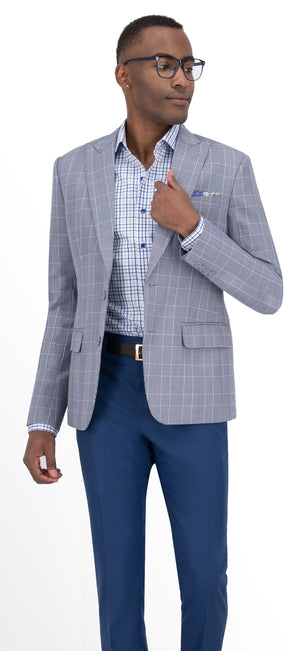 Blue with Aqua Plaid Check Long Suit