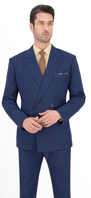 Royal Blue with Rust Plaid Check Jacket