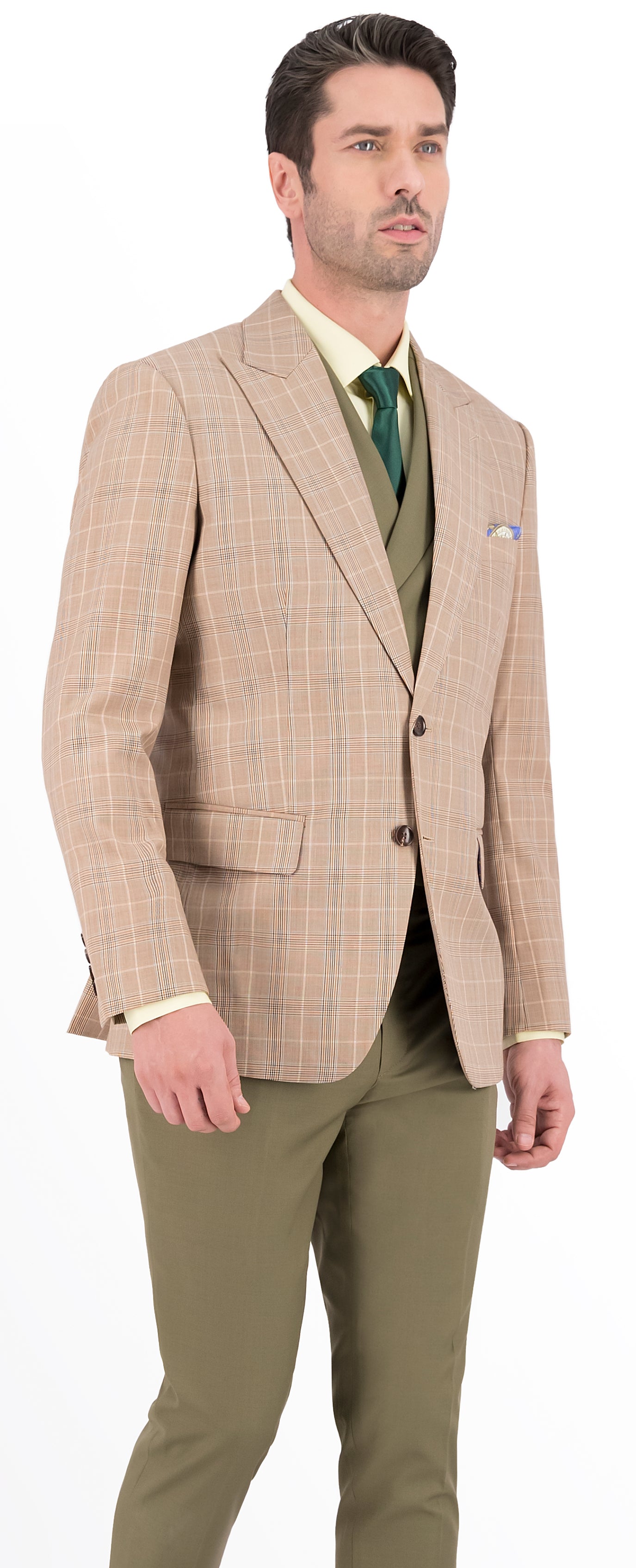 Light Brown with Multi Color Plaid Check Short Suit