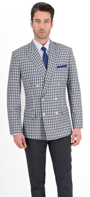 Grey with Blue & White Plaid Check Suit