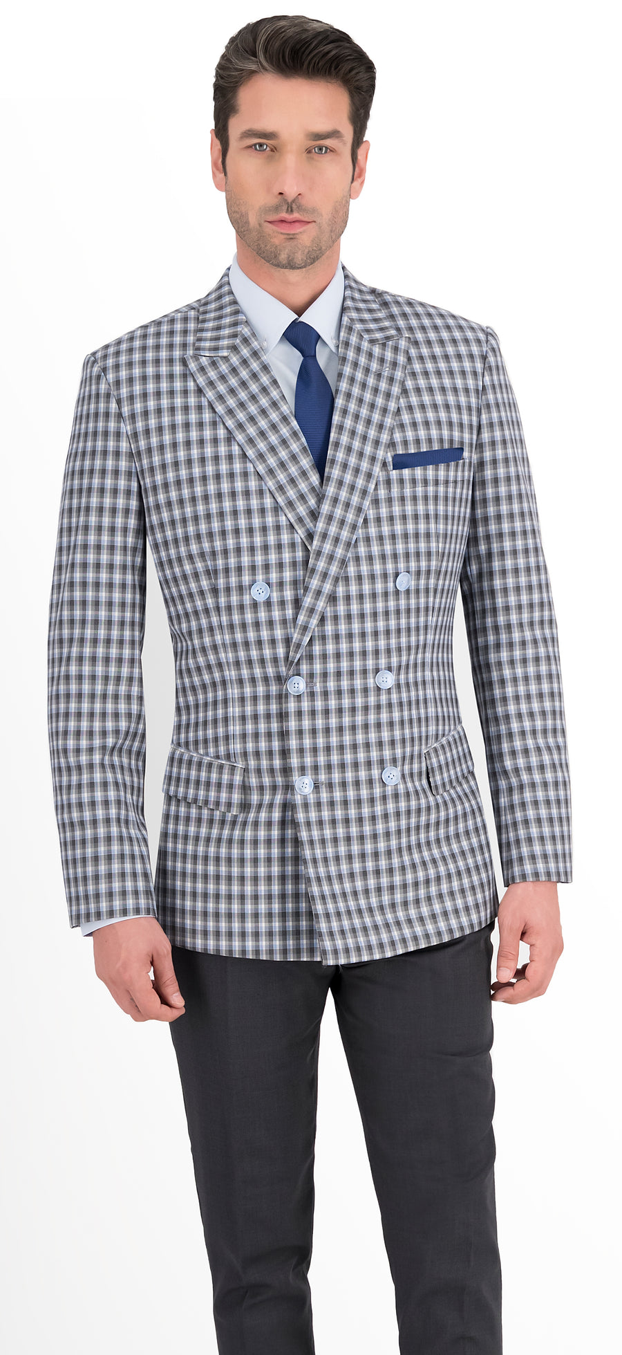 Grey with Blue & White Plaid Check Vest