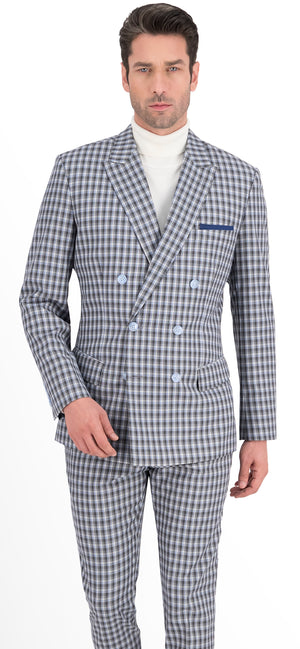 Grey with Blue & White Plaid Check Vest