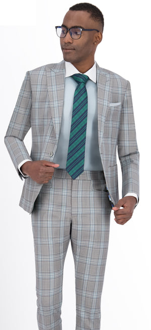 Light Grey with Teal Blue Plaid Check Vest