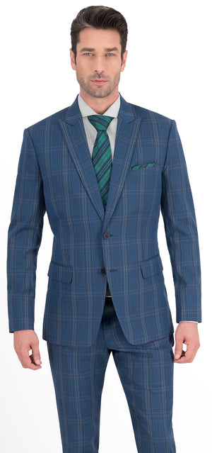 Aegean Blue with Lime & Brown Check Short Suit