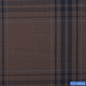 Brown with Navy Check Long Double Breast Suit