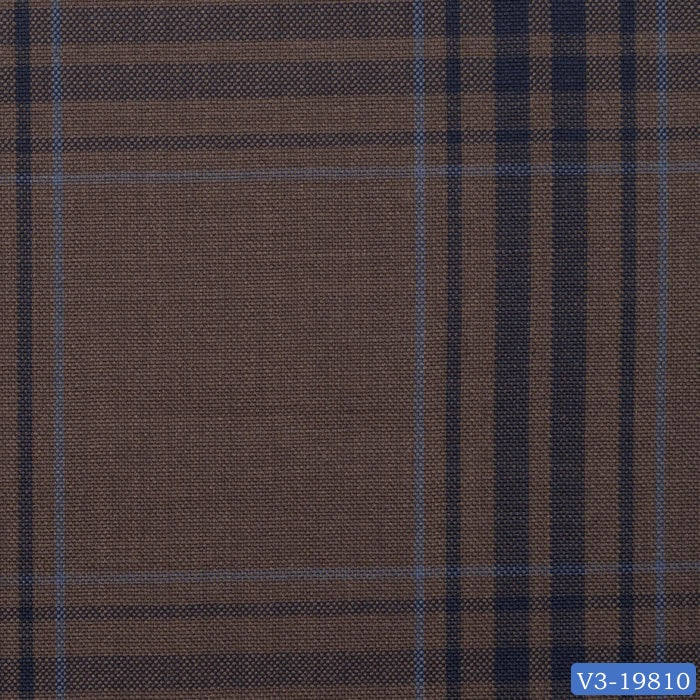 Brown with Navy Check Long Double Breast Suit