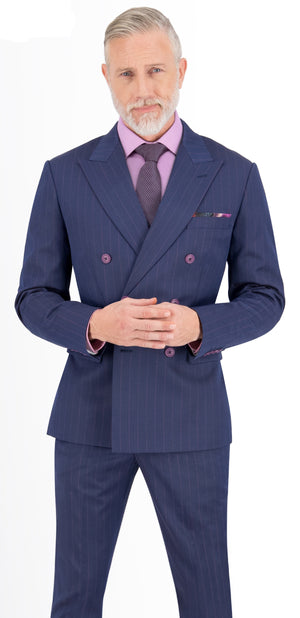 Dark Mauve Blue with Pink Stripe Long Double Breast Suit