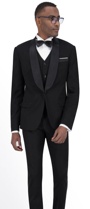 Solid Black Plain Short Tuxedo