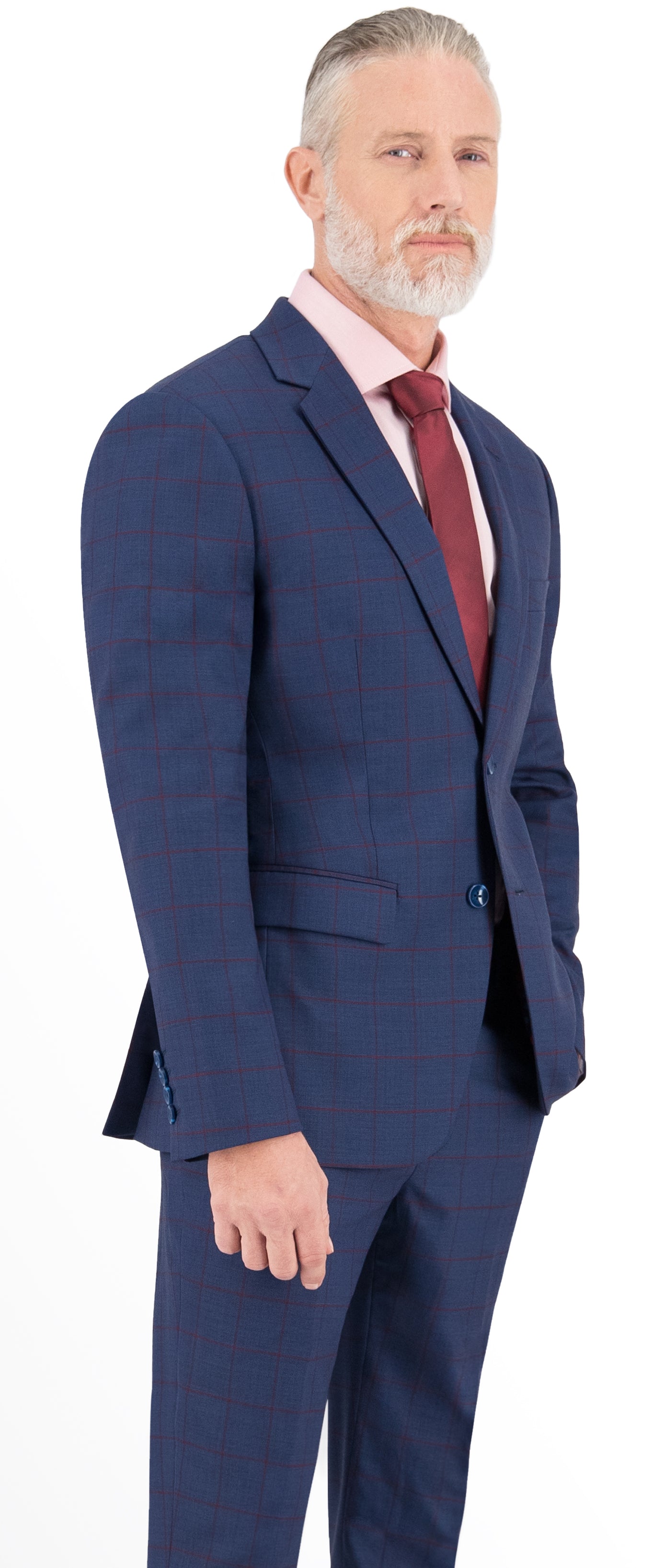 Blue with Red Check Windowpane Regular Suit - Nasir Suits Blue with Red Check Windowpane Regular Suit - Nasir Suits