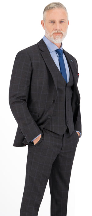 Rust Brown with Blue Check Windowpane Short Suit