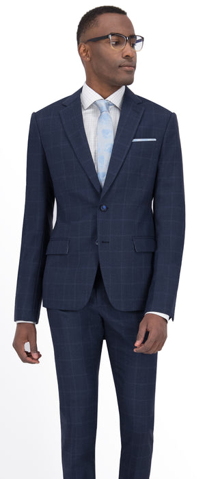 Navy Blue Check Windowpane Suit