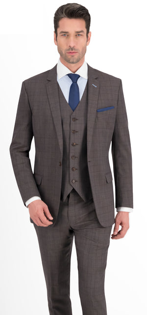 Brown with Blue Check Regular Suit