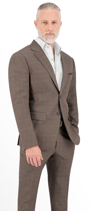 Brown with Green Check Regular Suit