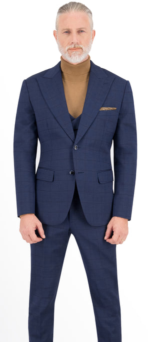 Midnight Blue with Brown Prince of Wales Check Suit