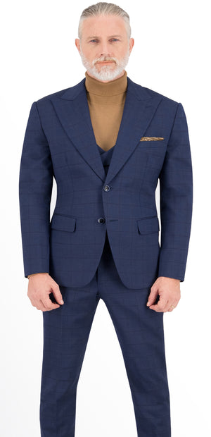 Midnight Blue with Brown Prince of Wales Check Long Suit